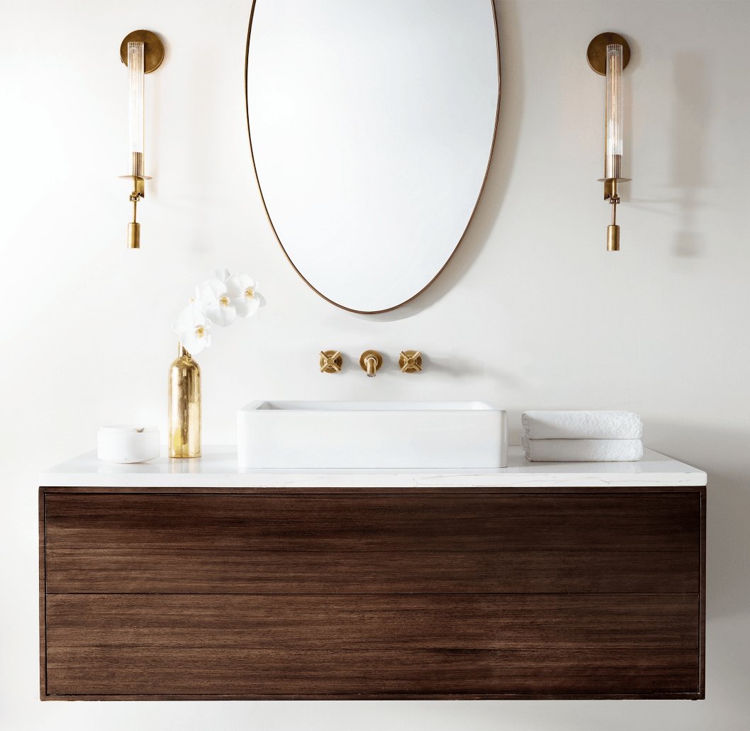 Elegant Brass and Ribbed Glass Architectural Wall Sconce French Style Minimalist Indoor Lighting