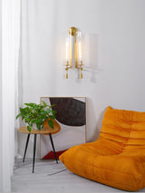 Elegant Brass and Ribbed Glass Architectural Wall Sconce French Style Minimalist Indoor Lighting