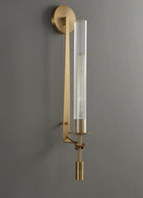 Elegant Brass and Ribbed Glass Architectural Wall Sconce French Style Minimalist Indoor Lighting