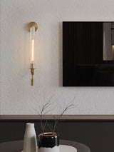 Elegant Brass and Ribbed Glass Architectural Wall Sconce French Style Minimalist Indoor Lighting
