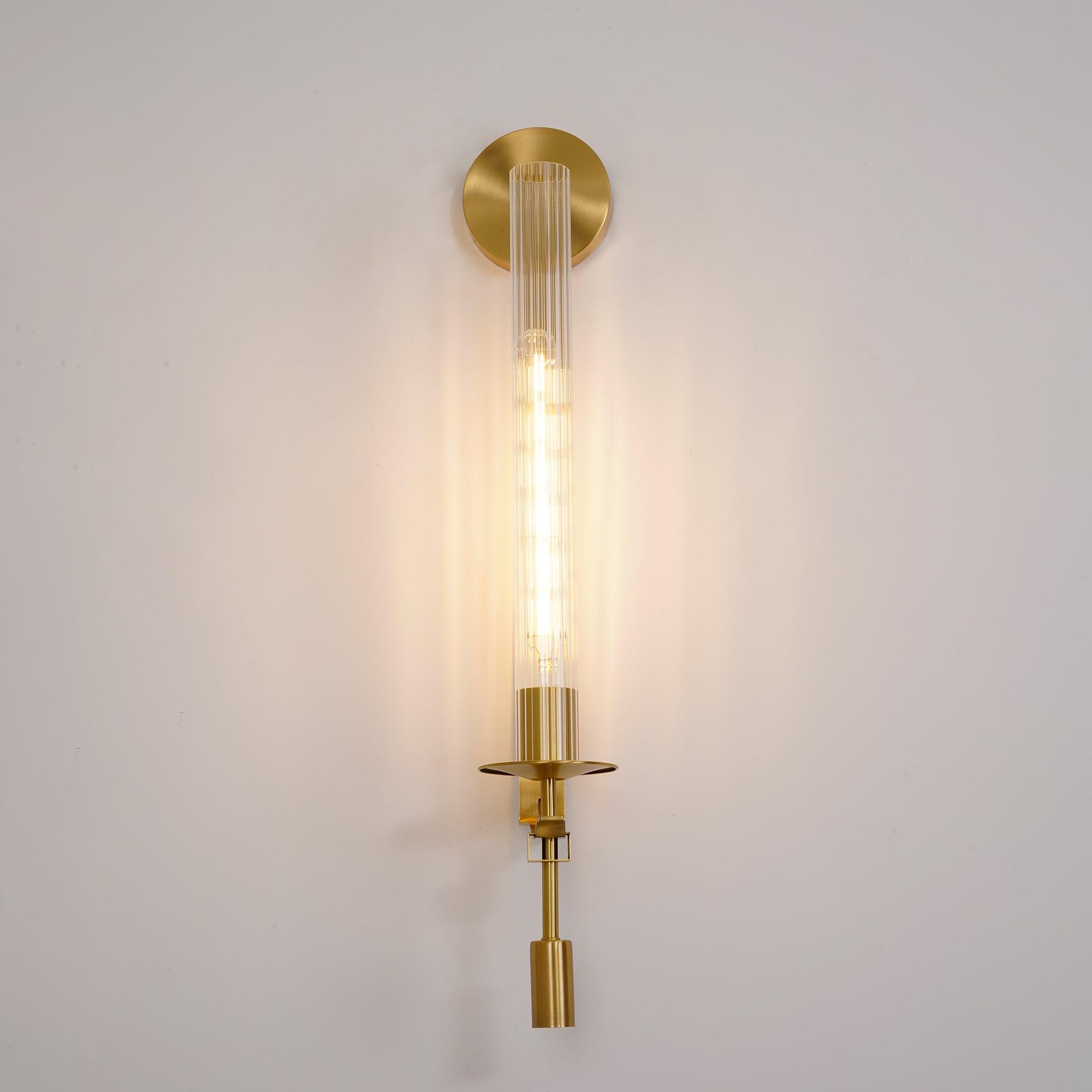Elegant Brass and Ribbed Glass Architectural Wall Sconce French Style Minimalist Indoor Lighting