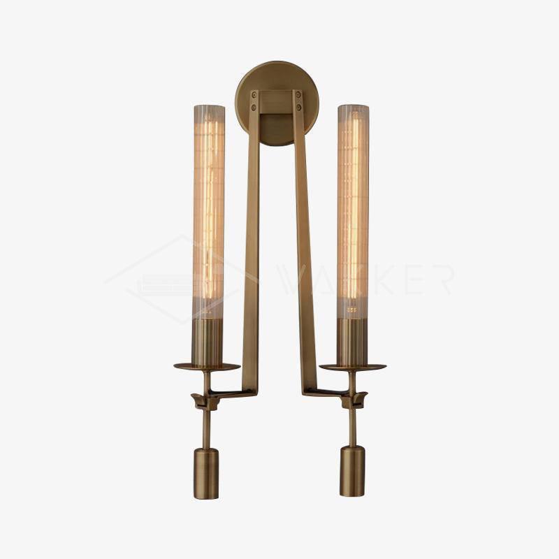 Elegant Brass and Ribbed Glass Architectural Wall Sconce French Style Minimalist Indoor Lighting