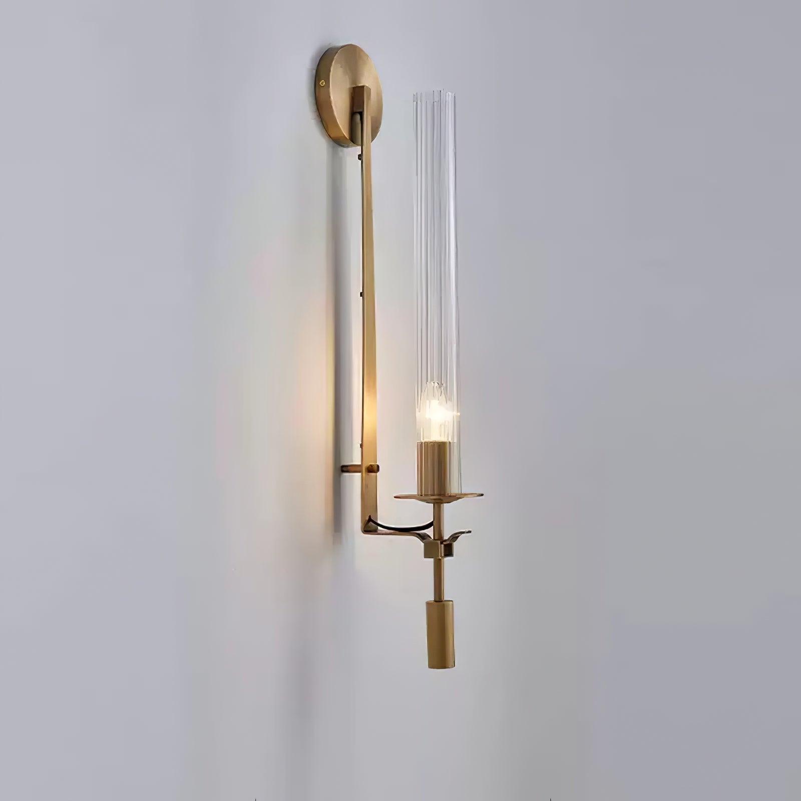 Elegant Brass and Ribbed Glass Architectural Wall Sconce French Style Minimalist Indoor Lighting