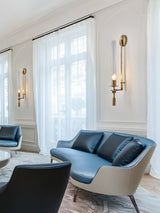 Elegant Brass and Ribbed Glass Architectural Wall Sconce French Style Minimalist Indoor Lighting