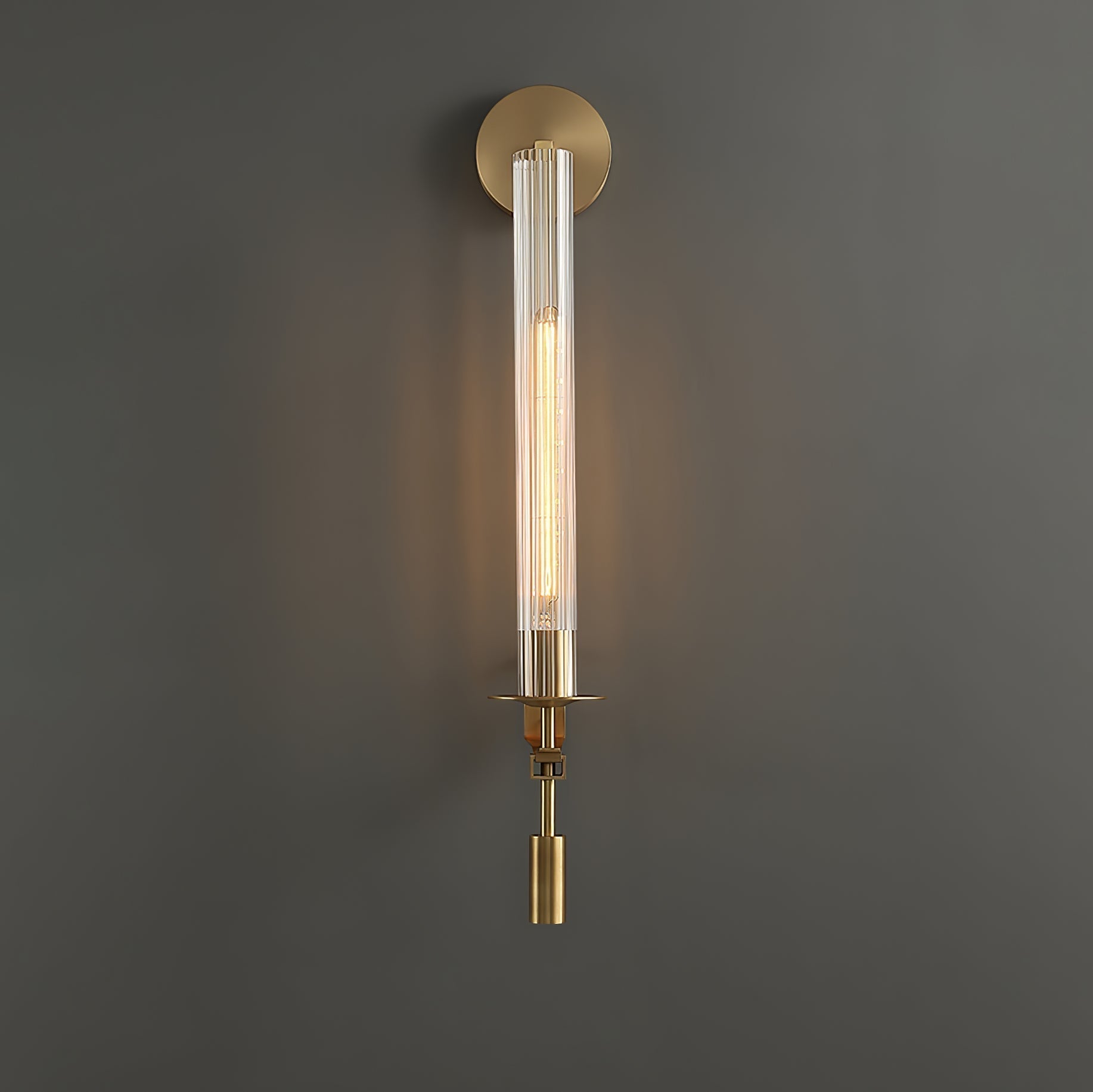 Elegant Brass and Ribbed Glass Architectural Wall Sconce French Style Minimalist Indoor Lighting