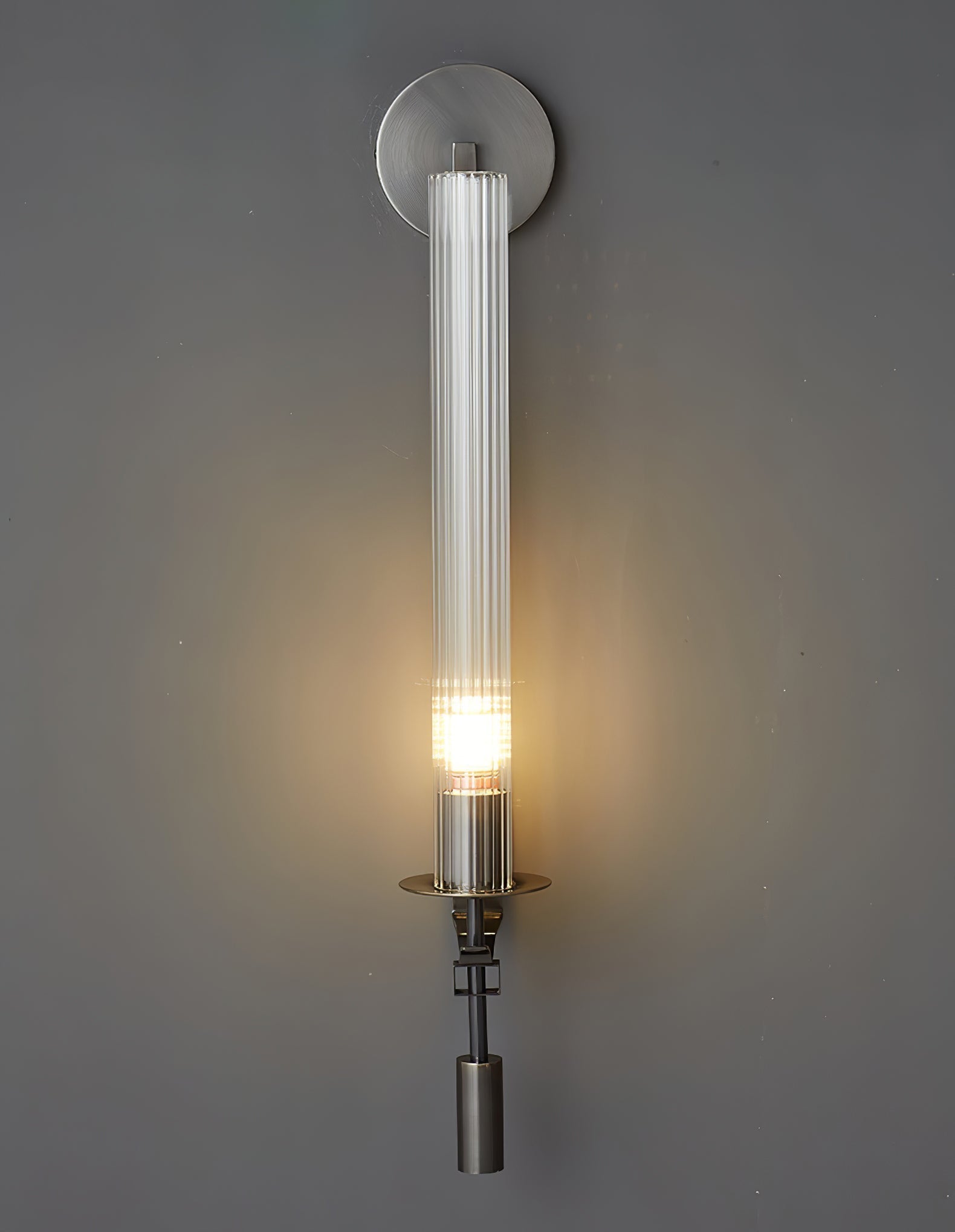 Elegant Brass and Ribbed Glass Architectural Wall Sconce French Style Minimalist Indoor Lighting