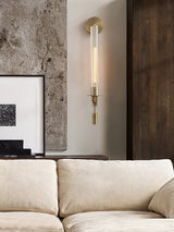 Elegant Brass and Ribbed Glass Architectural Wall Sconce French Style Minimalist Indoor Lighting