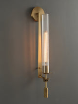 Elegant Brass and Ribbed Glass Architectural Wall Sconce French Style Minimalist Indoor Lighting