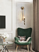 Elegant Brass and Ribbed Glass Architectural Wall Sconce French Style Minimalist Indoor Lighting