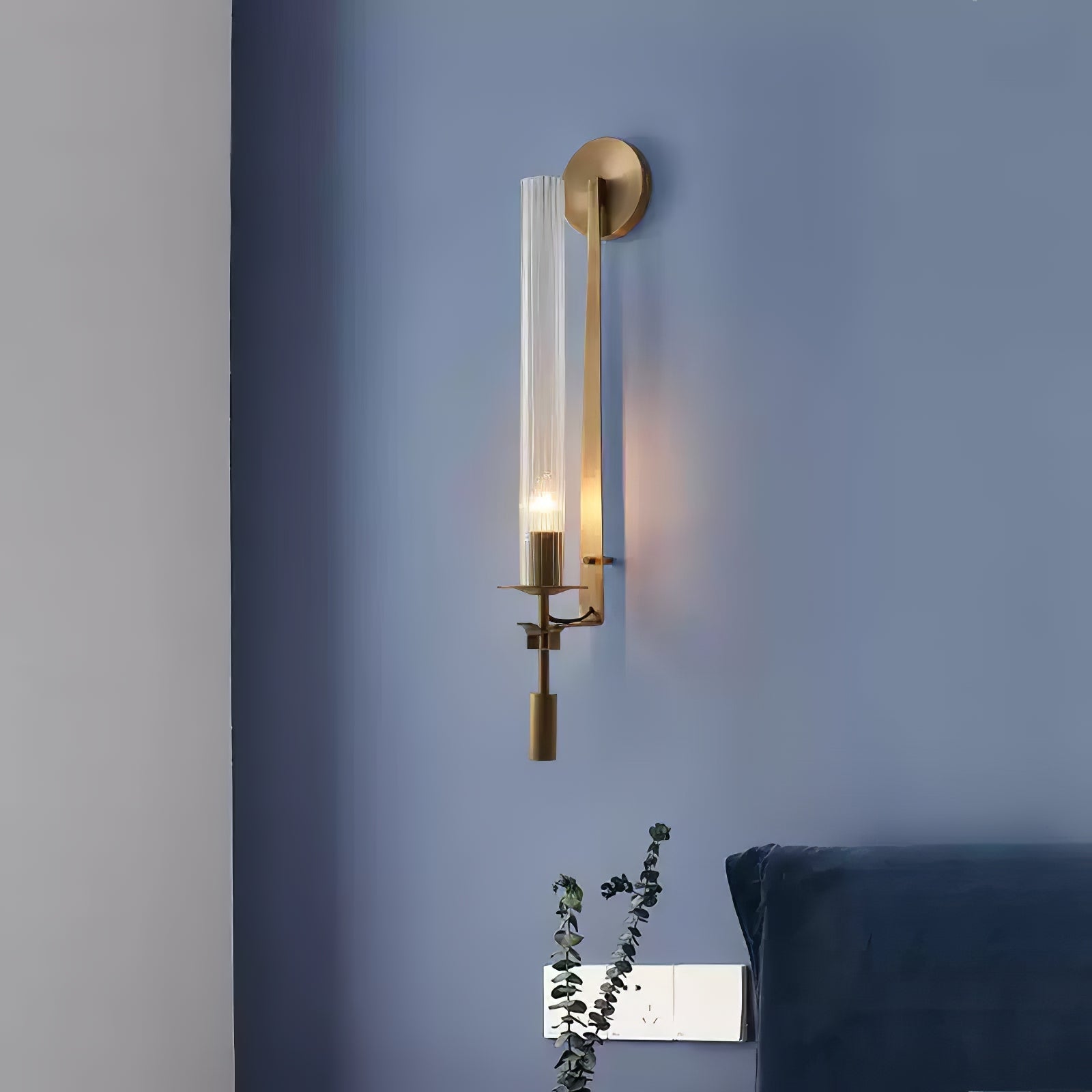 Elegant Brass and Ribbed Glass Architectural Wall Sconce French Style Minimalist Indoor Lighting