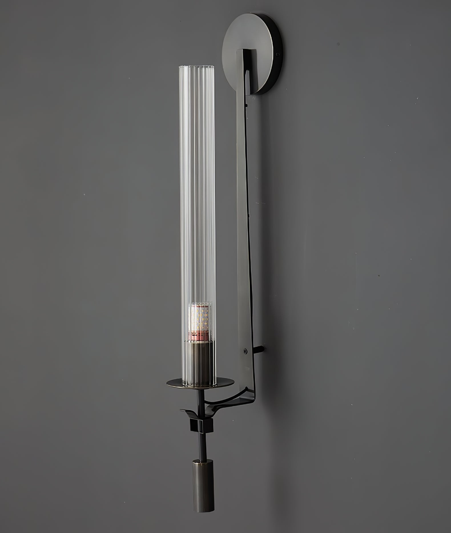 Elegant Brass and Ribbed Glass Architectural Wall Sconce French Style Minimalist Indoor Lighting