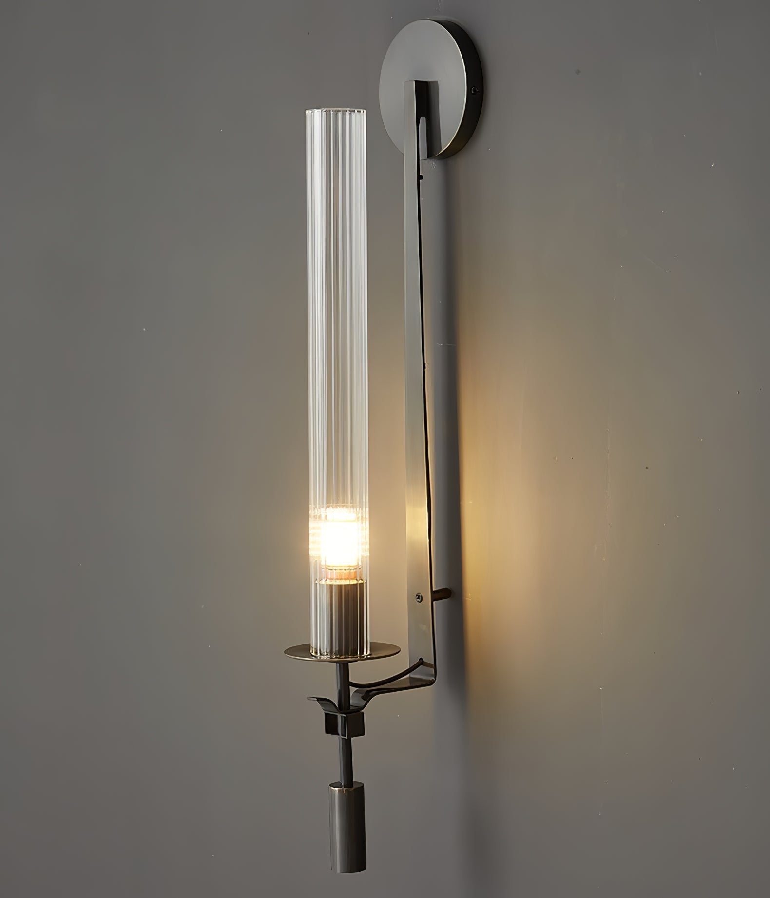Elegant Brass and Ribbed Glass Architectural Wall Sconce French Style Minimalist Indoor Lighting