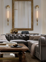 Elegant Brass and Ribbed Glass Architectural Wall Sconce French Style Minimalist Indoor Lighting