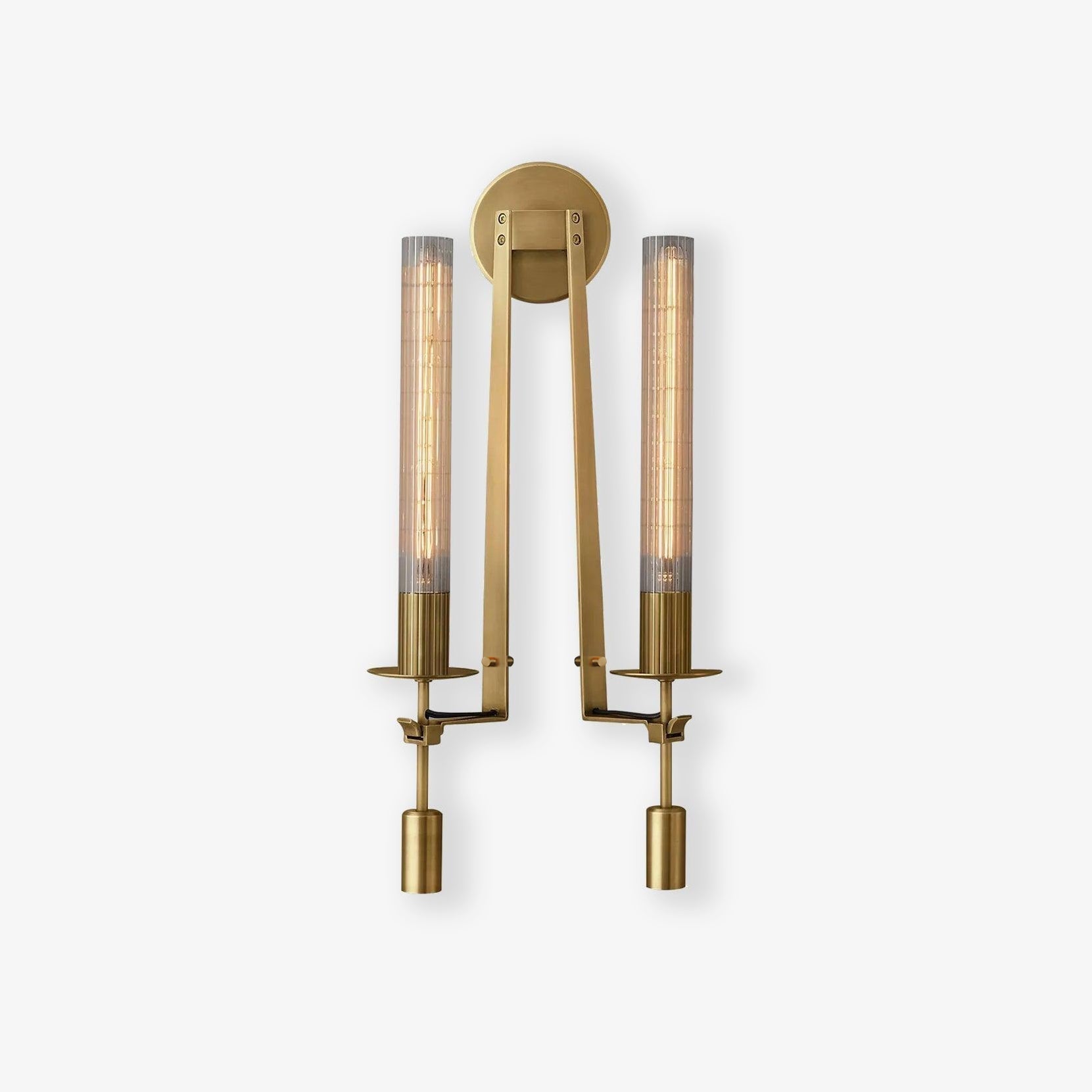 Elegant Brass and Ribbed Glass Architectural Wall Sconce French Style Minimalist Indoor Lighting