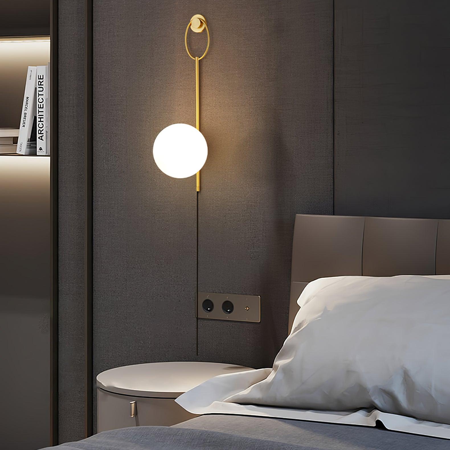 Elegant Brass Bracket Wall Lamp with Round Glass Shade Mid Century Modern Indoor Sconce Set