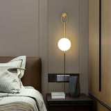 Elegant Brass Bracket Wall Lamp with Round Glass Shade Mid Century Modern Indoor Sconce Set