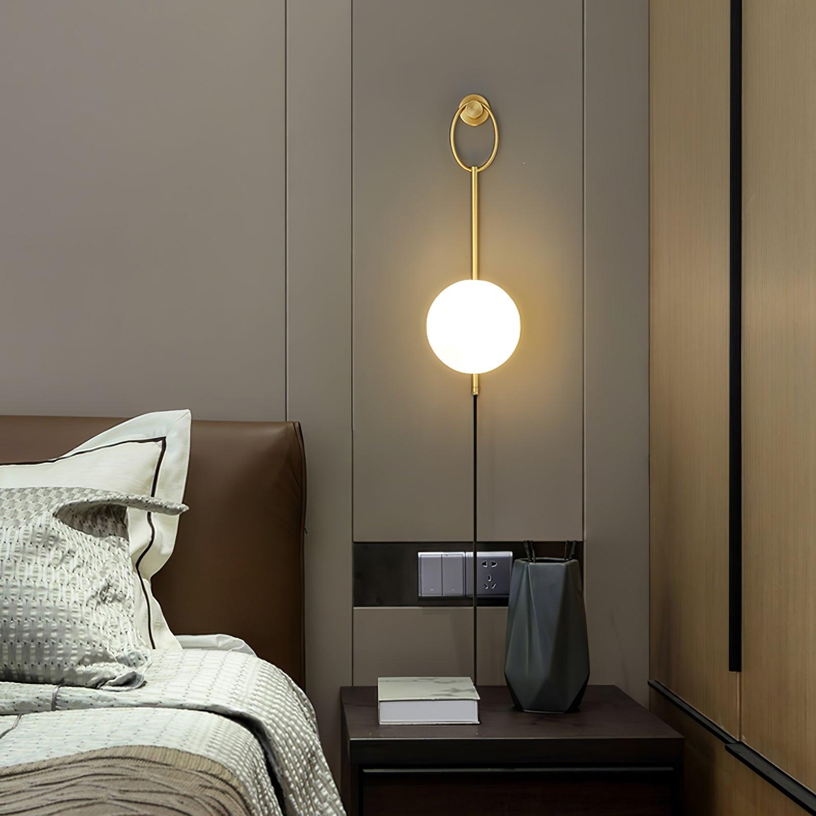 Elegant Brass Bracket Wall Lamp with Round Glass Shade Mid Century Modern Indoor Sconce Set