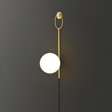 Elegant Brass Bracket Wall Lamp with Round Glass Shade Mid Century Modern Indoor Sconce Set
