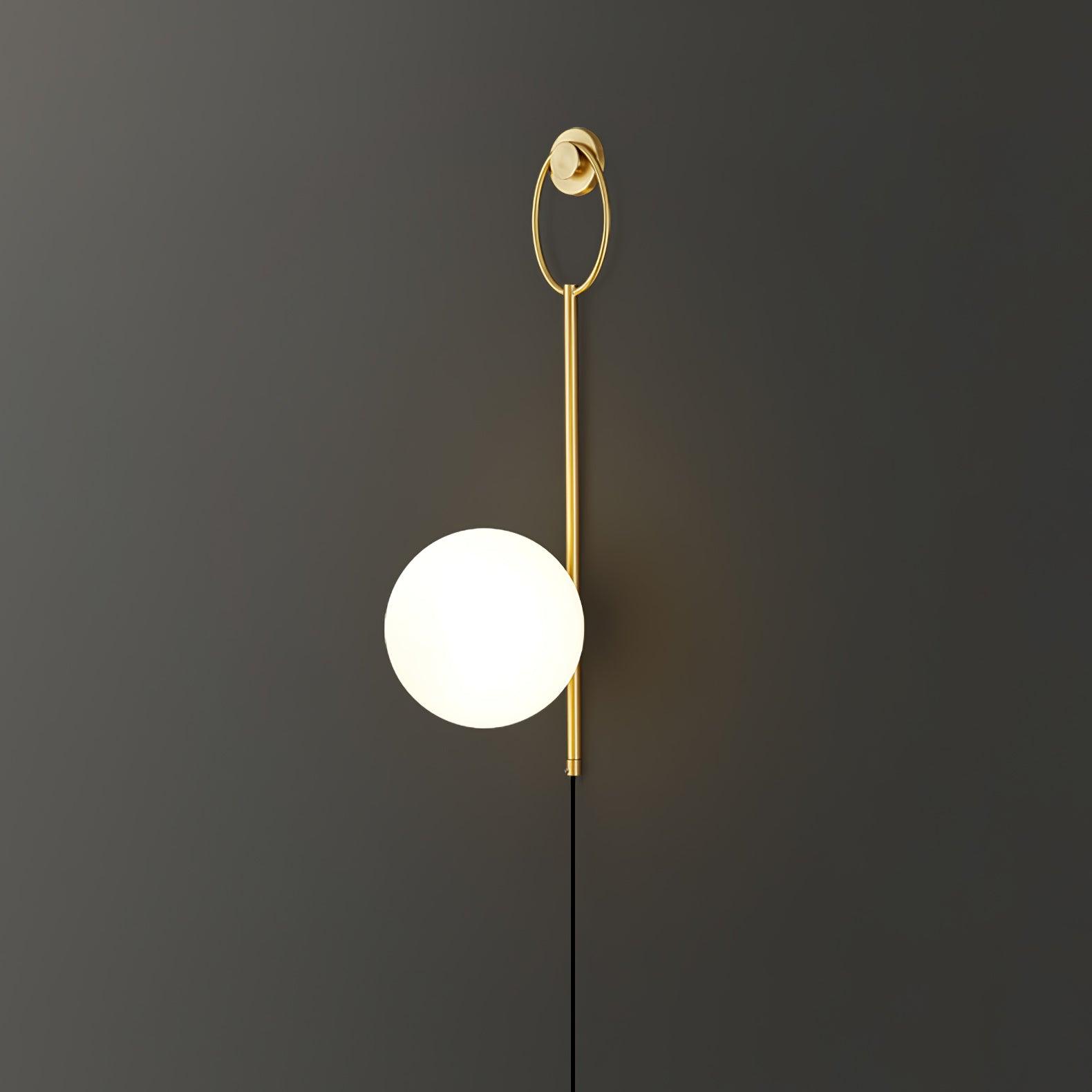 Elegant Brass Bracket Wall Lamp with Round Glass Shade Mid Century Modern Indoor Sconce Set