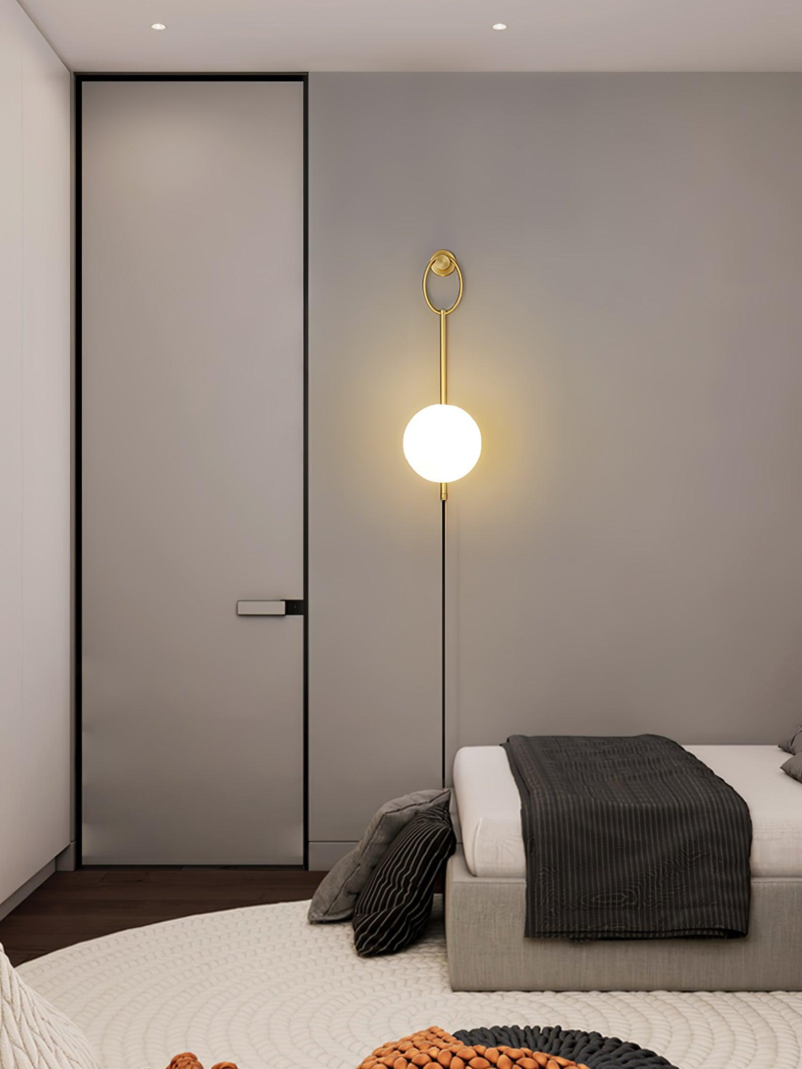 Elegant Brass Bracket Wall Lamp with Round Glass Shade Mid Century Modern Indoor Sconce Set