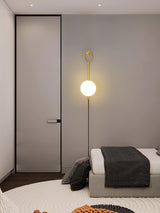 Elegant Brass Bracket Wall Lamp with Round Glass Shade Mid Century Modern Indoor Sconce Set