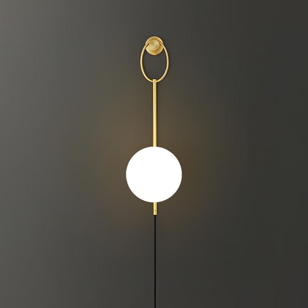 Elegant Brass Bracket Wall Lamp with Round Glass Shade Mid Century Modern Indoor Sconce Set