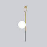 Elegant Brass Bracket Wall Lamp with Round Glass Shade Mid Century Modern Indoor Sconce Set