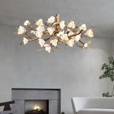 Elegant Brass Branch Ceiling Chandelier with White Ceramic Flowers for Luxury Interior Lighting