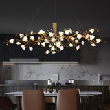 Elegant Brass Branch Ceiling Chandelier with White Ceramic Flowers for Luxury Interior Lighting