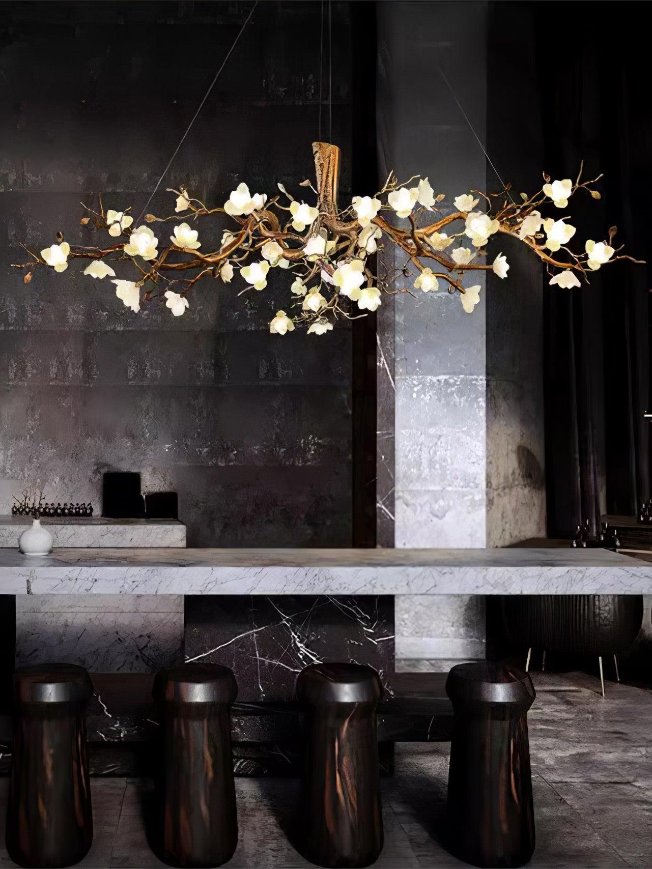Elegant Brass Branch Ceiling Chandelier with White Ceramic Flowers for Luxury Interior Lighting