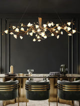 Elegant Brass Branch Ceiling Chandelier with White Ceramic Flowers for Luxury Interior Lighting