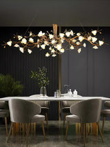 Elegant Brass Branch Ceiling Chandelier with White Ceramic Flowers for Luxury Interior Lighting