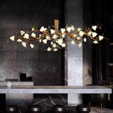 Elegant Brass Branch Ceiling Chandelier with White Ceramic Flowers for Luxury Interior Lighting