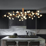 Elegant Brass Branch Ceiling Chandelier with White Ceramic Flowers for Luxury Interior Lighting