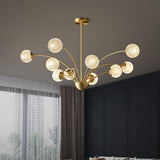 Elegant Brass Ceiling Light Fixture with Multiple Opaque White Glass Globes