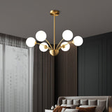 Elegant Brass Ceiling Light Fixture with Multiple Opaque White Glass Globes