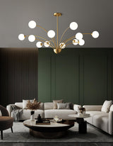 Elegant Brass Ceiling Light Fixture with Multiple Opaque White Glass Globes