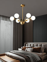 Elegant Brass Ceiling Light Fixture with Multiple Opaque White Glass Globes