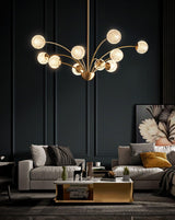 Elegant Brass Ceiling Light Fixture with Multiple Opaque White Glass Globes