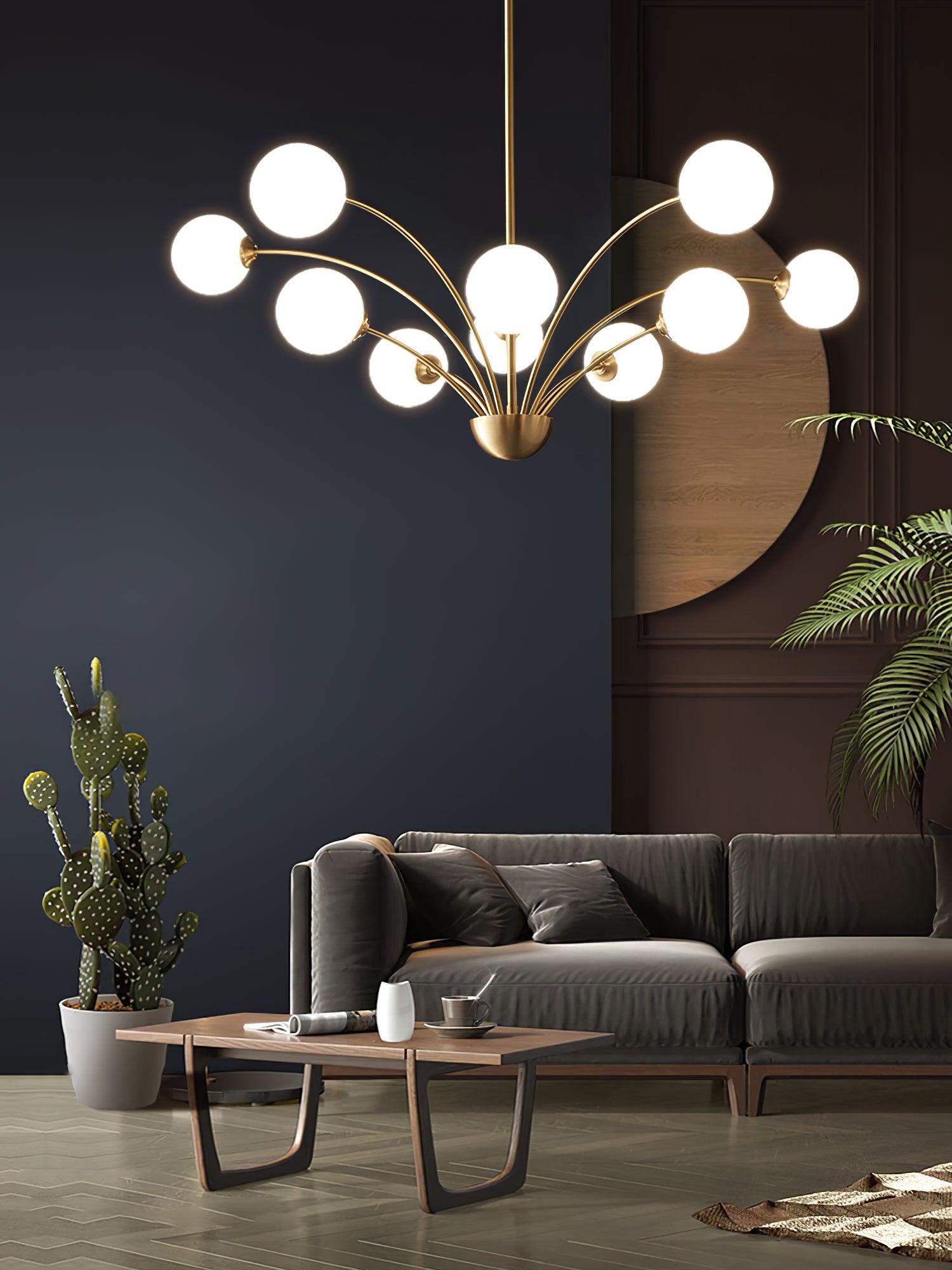 Elegant Brass Ceiling Light Fixture with Multiple Opaque White Glass Globes