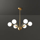 Elegant Brass Ceiling Light Fixture with Multiple Opaque White Glass Globes