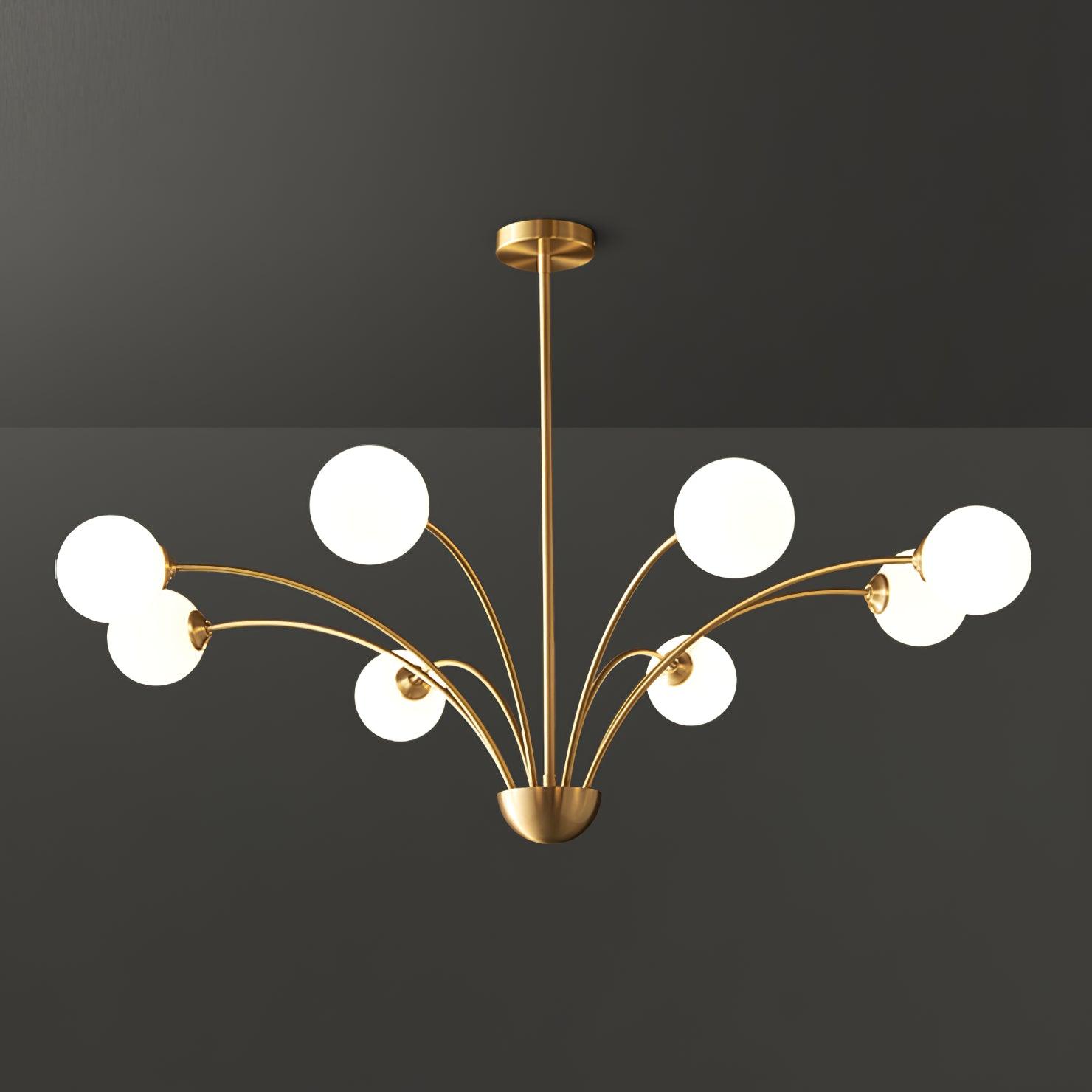 Elegant Brass Ceiling Light Fixture with Multiple Opaque White Glass Globes