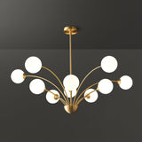 Elegant Brass Ceiling Light Fixture with Multiple Opaque White Glass Globes