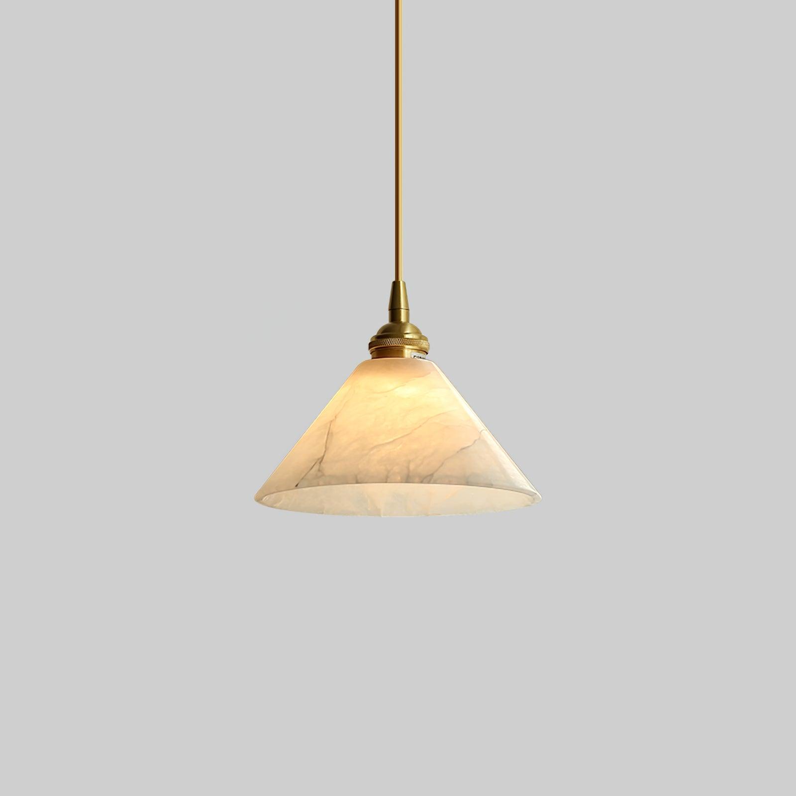 Elegant Brass Cone Pendant Lamp with Natural Alabaster Stone Shade LED Lighting