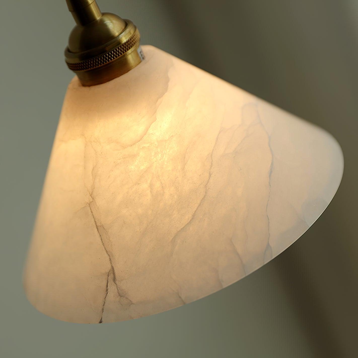 Elegant Brass Cone Pendant Lamp with Natural Alabaster Stone Shade LED Lighting