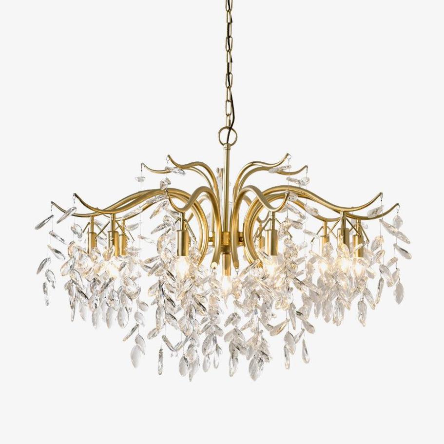 Elegant Brass Crown Crystal Chandelier Luxury Hanging Ceiling Light for Foyer and Living Room
