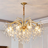 Elegant Brass Crown Crystal Chandelier Luxury Hanging Ceiling Light for Foyer and Living Room