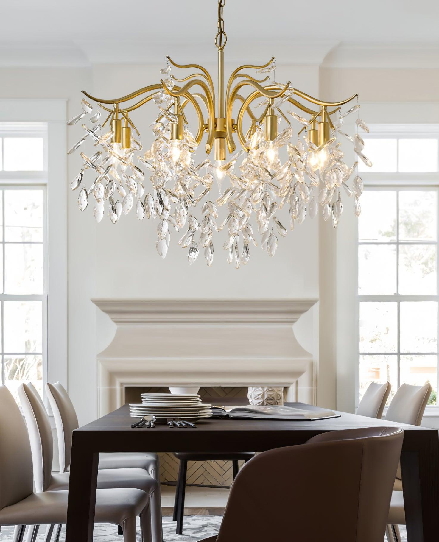Elegant Brass Crown Crystal Chandelier Luxury Hanging Ceiling Light for Foyer and Living Room