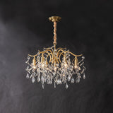 Elegant Brass Crown Crystal Chandelier Luxury Hanging Ceiling Light for Foyer and Living Room