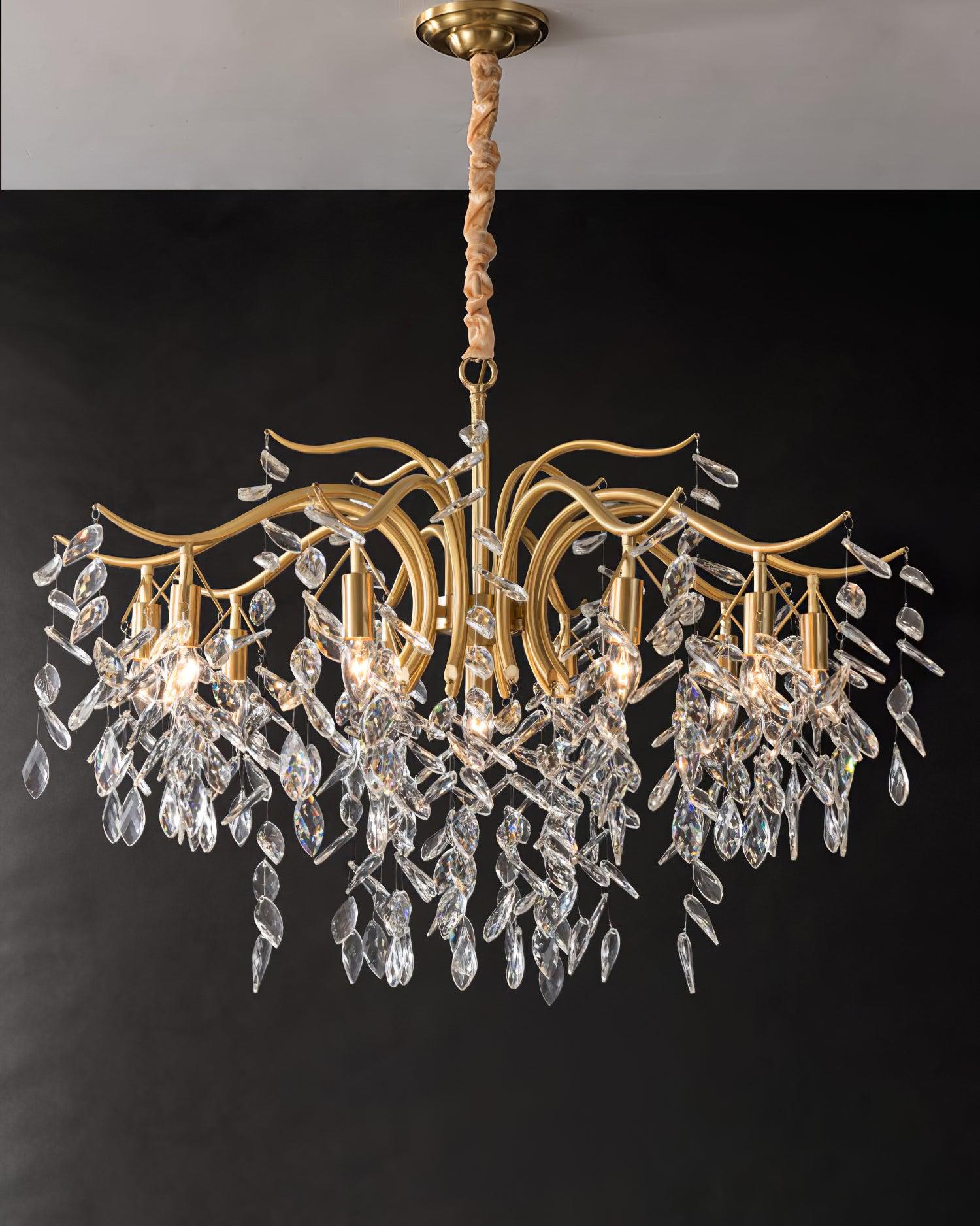 Elegant Brass Crown Crystal Chandelier Luxury Hanging Ceiling Light for Foyer and Living Room